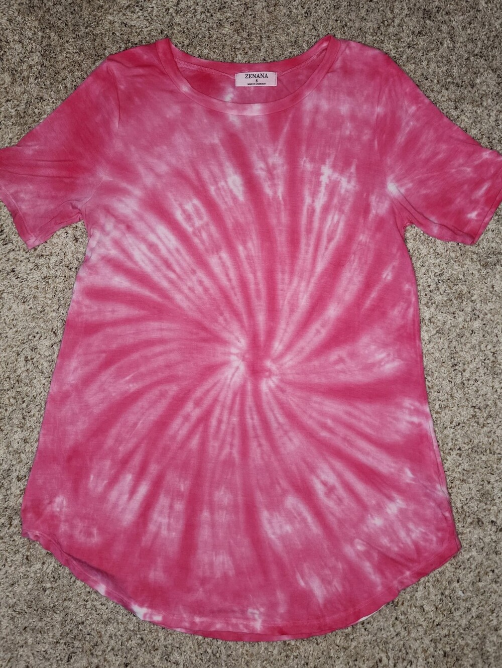 Zenana Outfitters Pink Tie-Dye Short Sleeve Tee Small